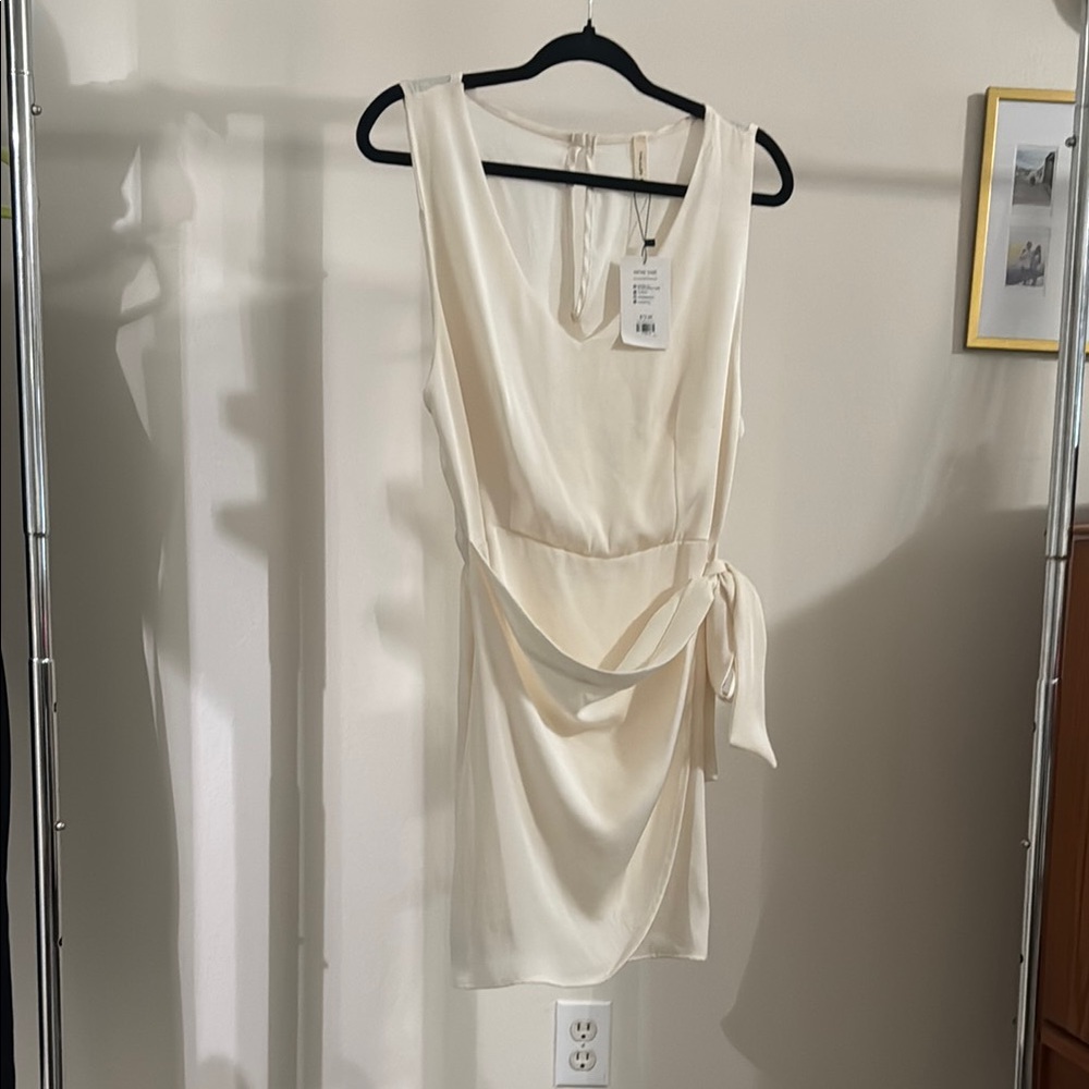 Cream Sleeveless Draped Tie-Waist Mini Dress
